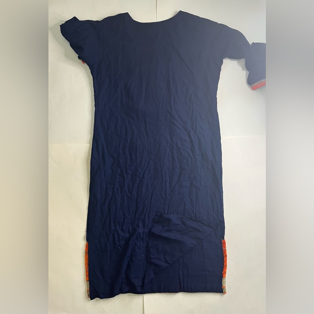 Embroidered kurta, navy blue with gold and orange embroidery, women’s sm/med - Picture 2 of 7